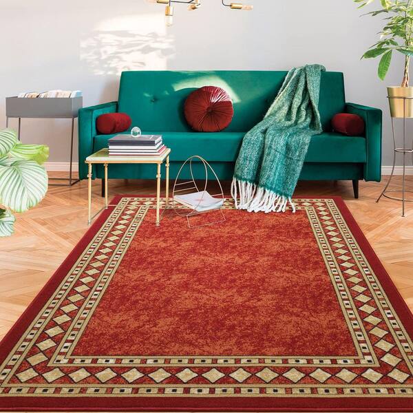 Red Polypropylene 5 ft. x 7 ft. Geometric Indoor/Outdoor Area Rug
