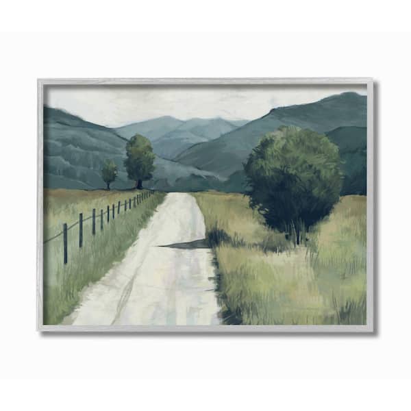 Stupell Industries "Farmland Fields Green Blue Landscape Painting" by Ziwei Li Framed Nature Wall Art Print 16 in. x 20 in.