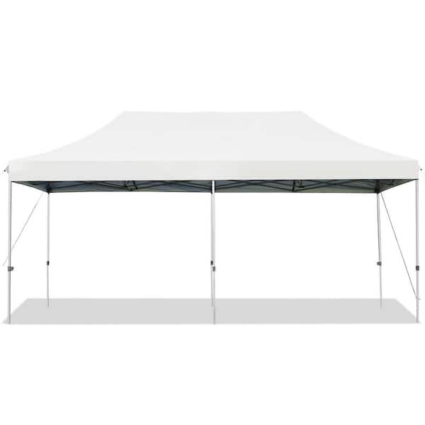 10 ft. x 20 ft. Steel Slat Leg Height Adjustable White Pop-Up Canopy Tent with Carrying Bag