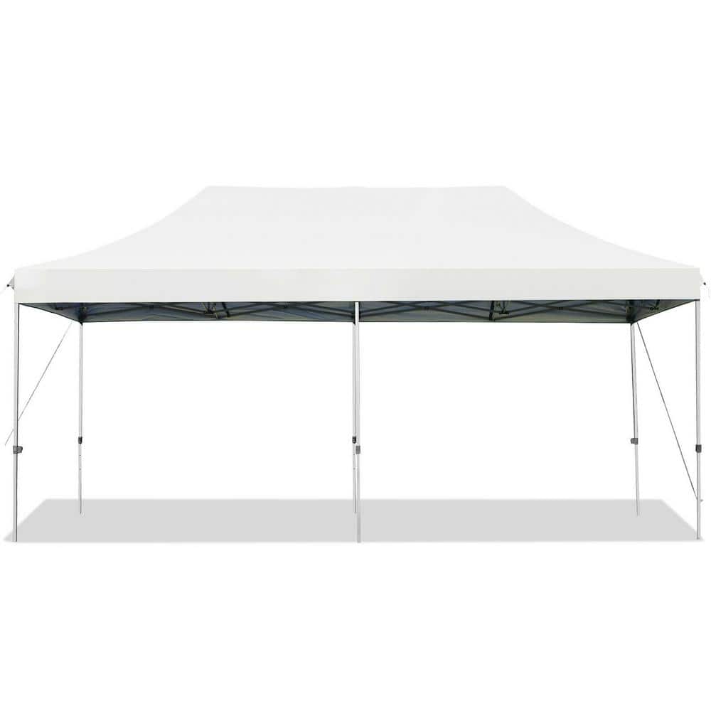 ANGELES HOME 10 ft. x 20 ft. Steel Slat Leg Height Adjustable White Pop-Up  Canopy Tent with Carrying Bag M70-8OP659WH - The Home Depot