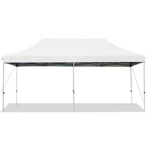 10 ft. x 20 ft. Steel Slat Leg Height Adjustable White Pop-Up Canopy Tent with Carrying Bag