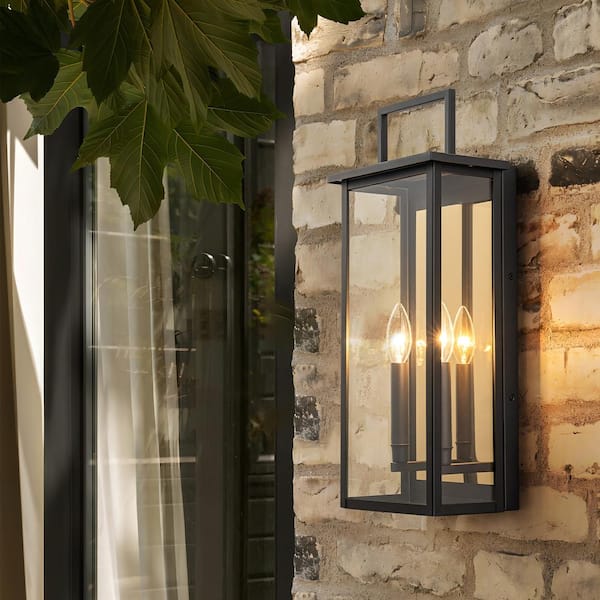 Madison 2-Light Black Hardwired Lantern Outdoor Wall Sconce