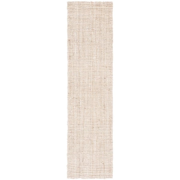 Natural Bleach/Ivory Fiber 2 ft. x 13 ft. Woven Border Runner Rug