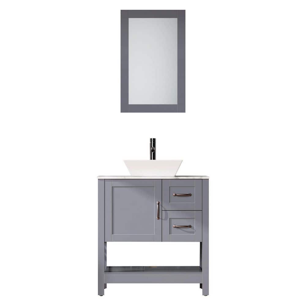 30 in. W x 18.5 in. D x 35 in. H Single Sink Bath Vanity in Gray with White