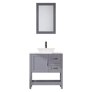 30 in. W x 18.5 in. D x 35 in. H Single Sink Bath Vanity in Gray with White Marble Top and Mirror/Faucet and Drain
