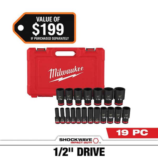 SHOCKWAVE 1/2 in. Drive SAE 6 Point Impact Socket Set (19-Piece)
