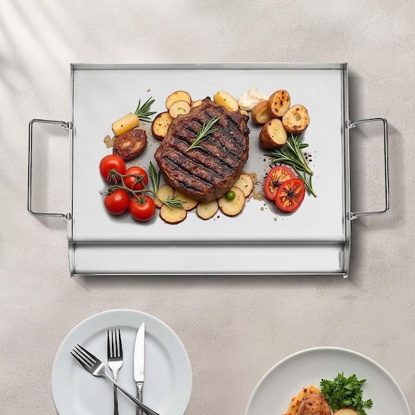 Stainless Steel Griddle, 17x13 in. Universal Flat Top Rectangular Plate, Gas Grill Griddle for BBQ Grill, Teppanyaki