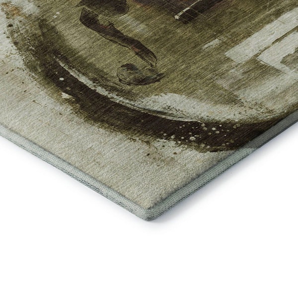 Mayfield Premium Machine Washable Abstract AMF2091 Brown 2 ft. x 7 ft. Runner Rug
