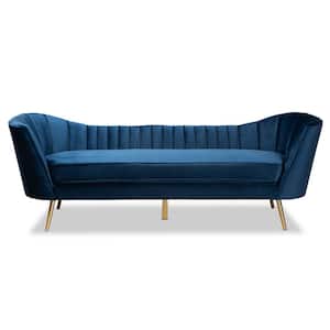 Kailyn 88.6 in. W Navy Blue and Gold Fabric 3-Seat Sofa