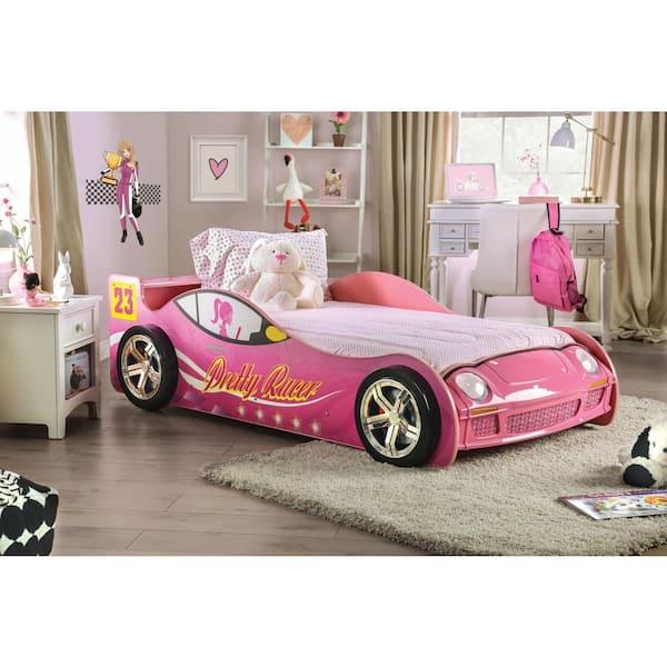 Furniture of America Meera Pink Twin Race Car Bed IDF-7642 - The Home Depot