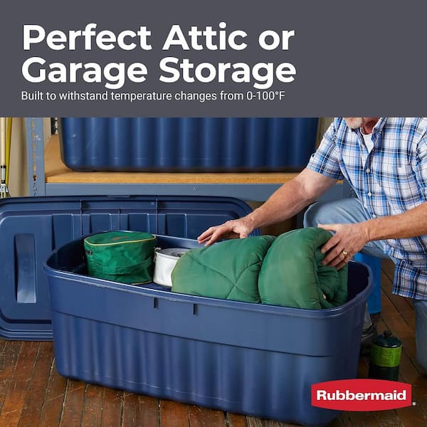 Rubbermaid Roughneck 95 Qt/23.75 Gal Stackable Storage Containers, Clear w/Latching Grey Lids, 4-Pack, Clear/Grey