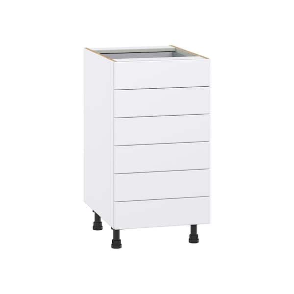 J COLLECTION Fairhope Bright White Slab Assembled Base Kitchen Cabinet with 6 Drawers (18 in. W x 34.5 in. H x 24 in. D)