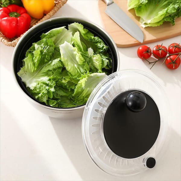 5.3 qt. Stainless Steel Salad Spinner with Stop Button, BPA-Free Vegetable Lettuce Spinner