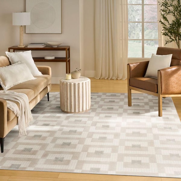 Nordic Ivory Beige 8 ft. x 10 ft. Geometric Contemporary Area Rug