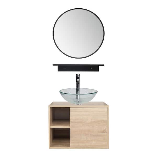 Puluomis 24 in. W x 20 in. D x 32 in. H Single Sink Gray Bath Vanity with Silver Solid Surface Top Sink and Mirror