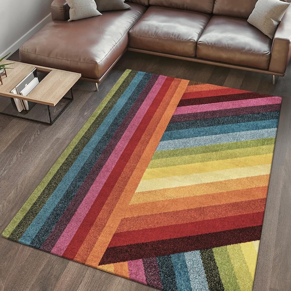 JONATHAN Y Retro Rainbow Contemporary Stripe Multi 3 ft. x 5 ft. Area Rug