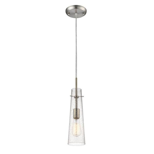 Filament Design Mayne 1-Light Brushed Nickel Modern Pendant with Clear Seeded Exterior Glass Shade