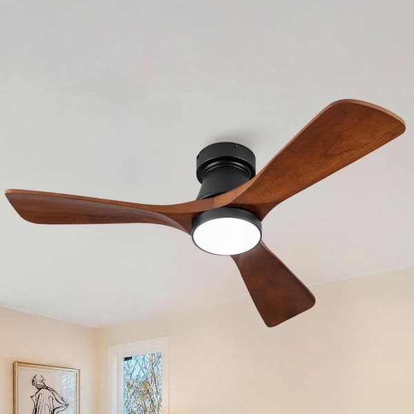 42 in. Black 3 Wood Blades Flush Mount Standard Ceiling Fan with LED Light and Remote Included