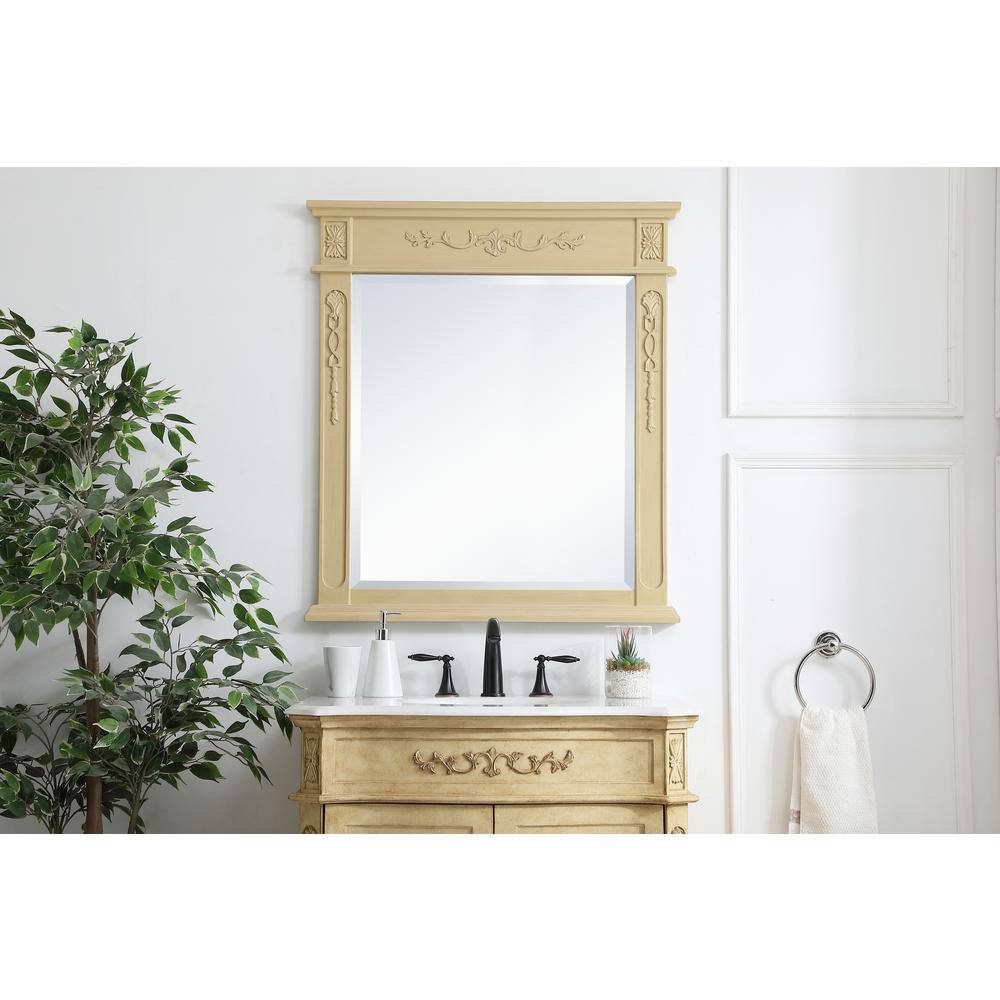 Elegant Light Antique Beige Wood Framed Rectangular Mirror