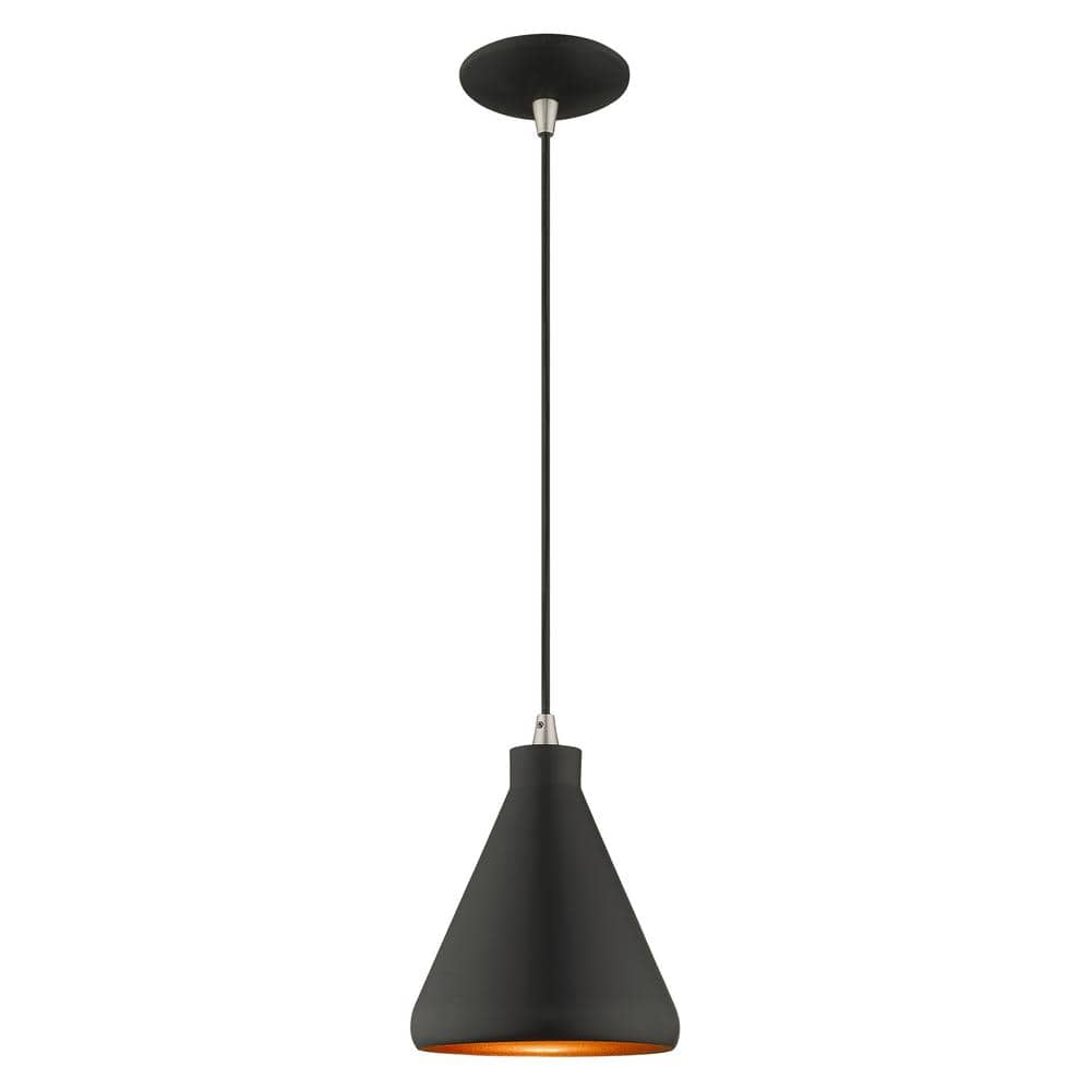 Mini Black Metal Pendant with Gold Interior Finish - Indoor/Outdoor