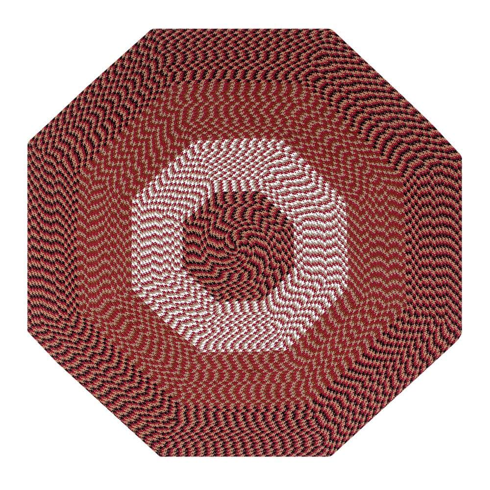 Burgundy and White Braided Reversible Synthetic Round Rug