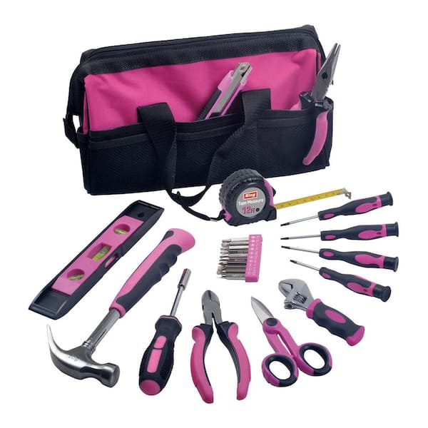 Essentials 53-Piece Around-the-House Basic Tool Kit with Purple and White  Tool Bag for Everyday Use and DIY