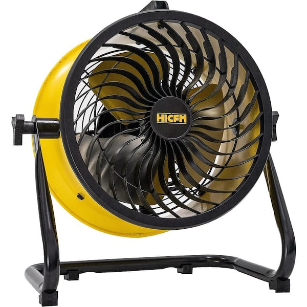 WOCK 10 in. 3 Speeds High Velocity Drum Air Circulator Floor Fan in Yellow with 1/12 HP Powerful Motor, 1200 CFM