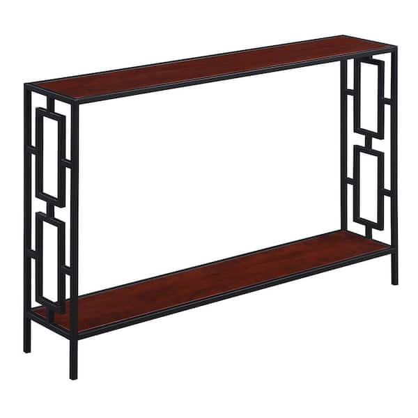 Convenience Concepts Town Square 47.25 in. Cherry/Black Rectangle Wood Veneer Console Table with Shelf