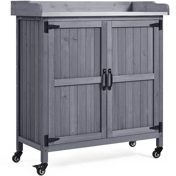 37 in. H x 36 in. W x 16 in. D Garden Potting Bench Table with with Metal Tabletop and Cabinet
