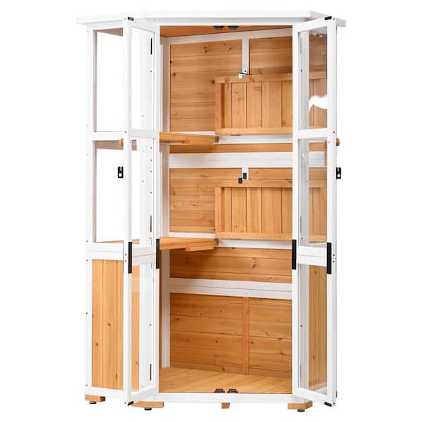 Sudzendf 63 in. Garden Wood Storage Cabinet Outdoor Tool Storage Shed, with Waterproof-Roof and Lockable Door in Yellow