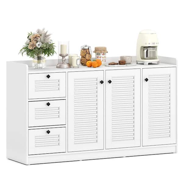 Gymax White 63 in. MDF Buffet Cabinet w/ Storage 3-Doors and 3