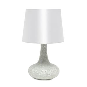 14.17 in. White Mosaic Tiled Glass Genie Table Lamp with Fabric Shade