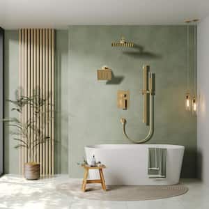 3-Spray Patterns 2.5 GPM 10, 6 in. Dual Shower Head Wall Mount Fixed Shower Head with Handheld In Brushed Gold