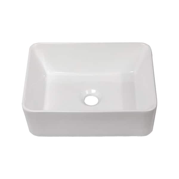 16 in. Vessel Rectangular Bathroom Sink in White Ceramic