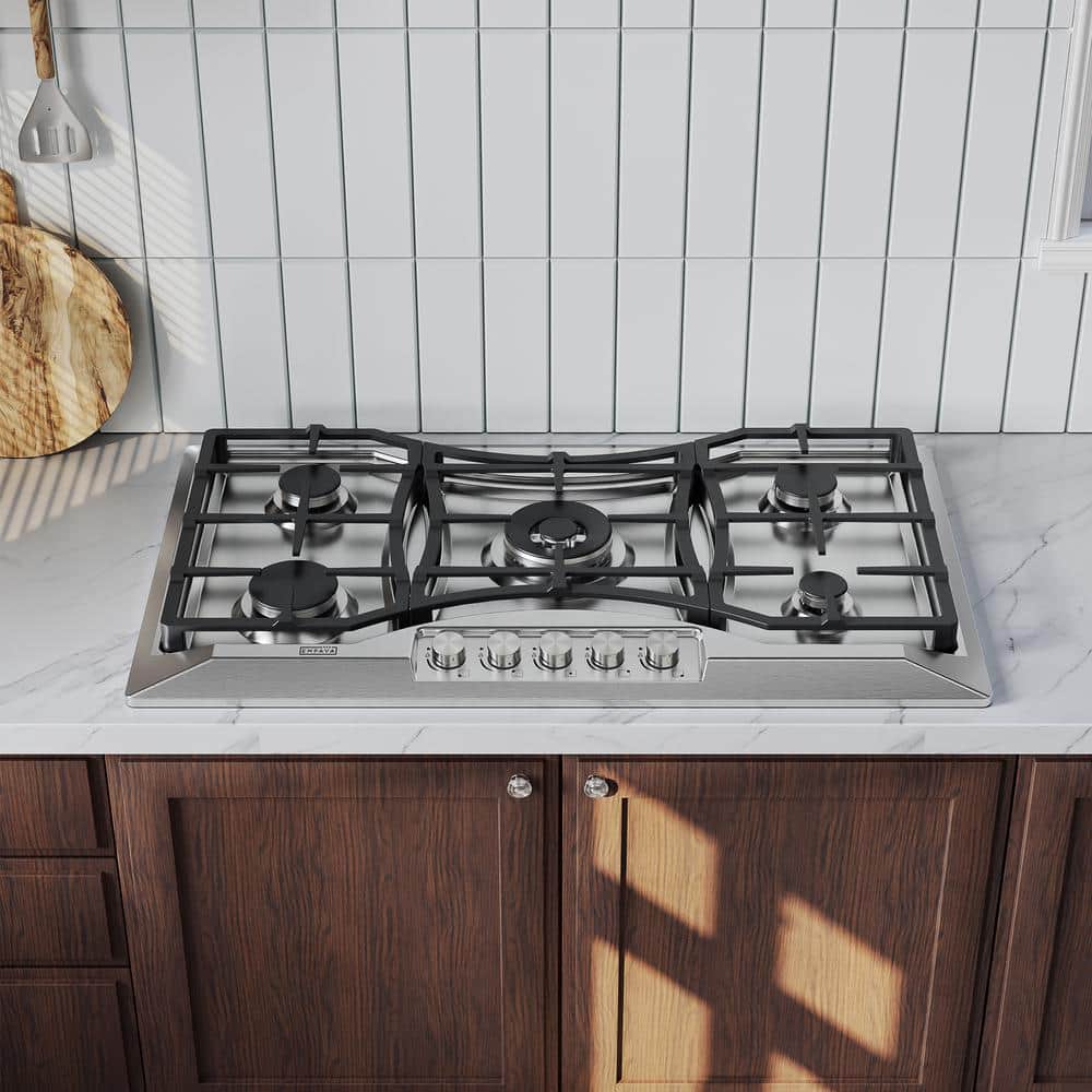 36 in. Gas Stove Cooktop in Stainless Steel with 5 Burners in Stainless Steel