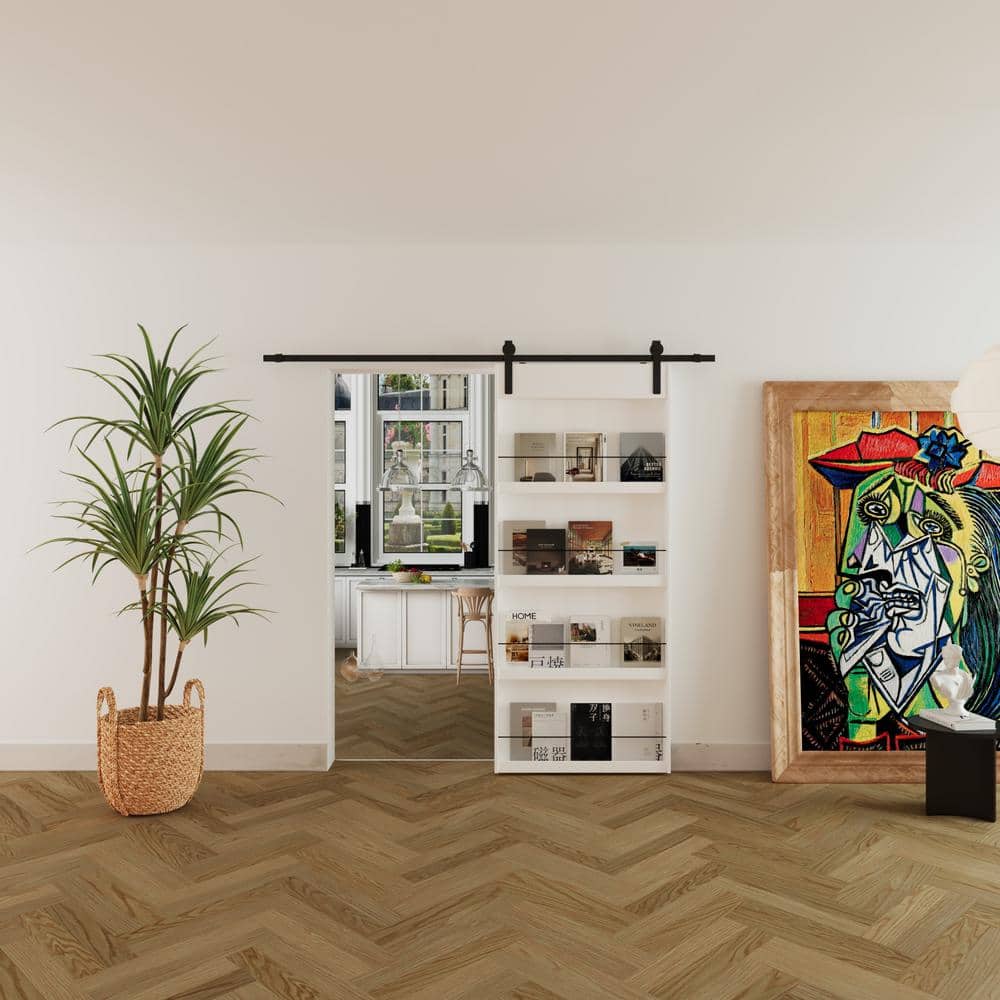 TENONER 36 in. x 84 in. White Finished MDF Barn Door Slab with Shelf