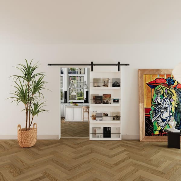 TENONER 36 in. x 84 in. White Finished MDF Barn Door Slab with Shelf Style