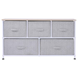 5-Drawer Gray Horizontal Storage Cube Dresser Unit 39.5 in. x 11.75 in. x 21.25 in.