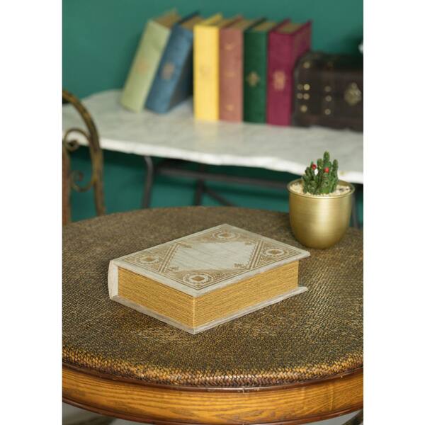 Classic Vintage Style Book Box Decorative Storage Blue Ivory Shield 