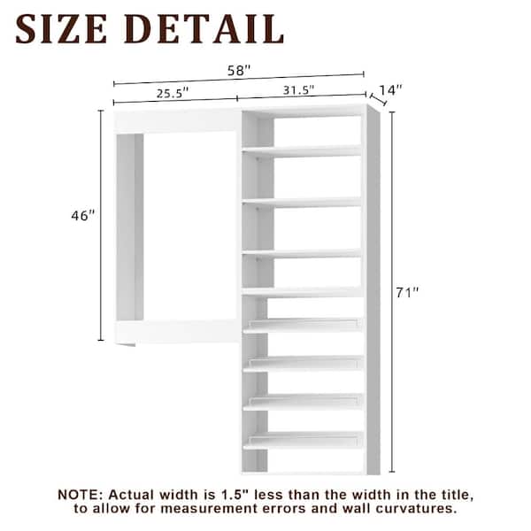 Luxeyard 58 in W White Modular Closet System Wood Closet Organizer
