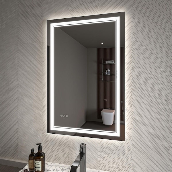 36 in. W x 24 in. H Silver Medium Rectangular Frameless LED Wall Bathroom Vanity Mirror, Dimmable, Anti-Fog