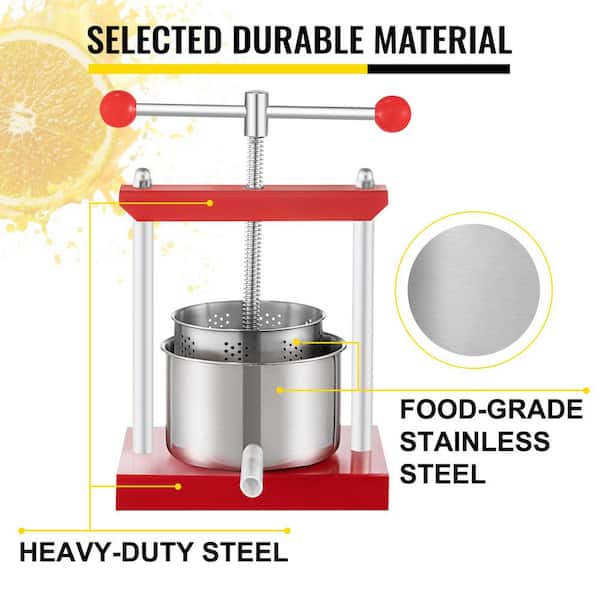 VEVOR Red Fruit Wine Press 0.53 Gal. Stainless Steel Detachable Tincture  Press Machine with 2-Barrels and A Filter Bag ZZJDGNYZJ2LRD0001V0 - The  Home Depot