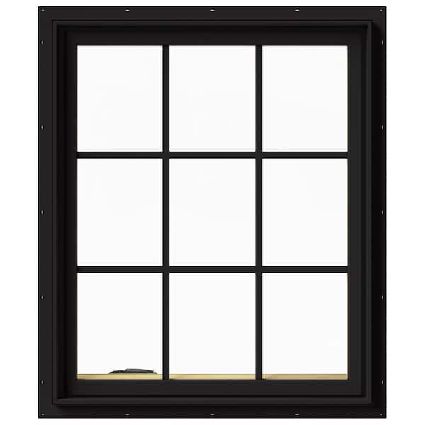 JELD-WEN 30 in. x 36 in. W-2500 Series Black Painted Clad Wood Left-Handed Casement Window with Colonial Grids/Grilles