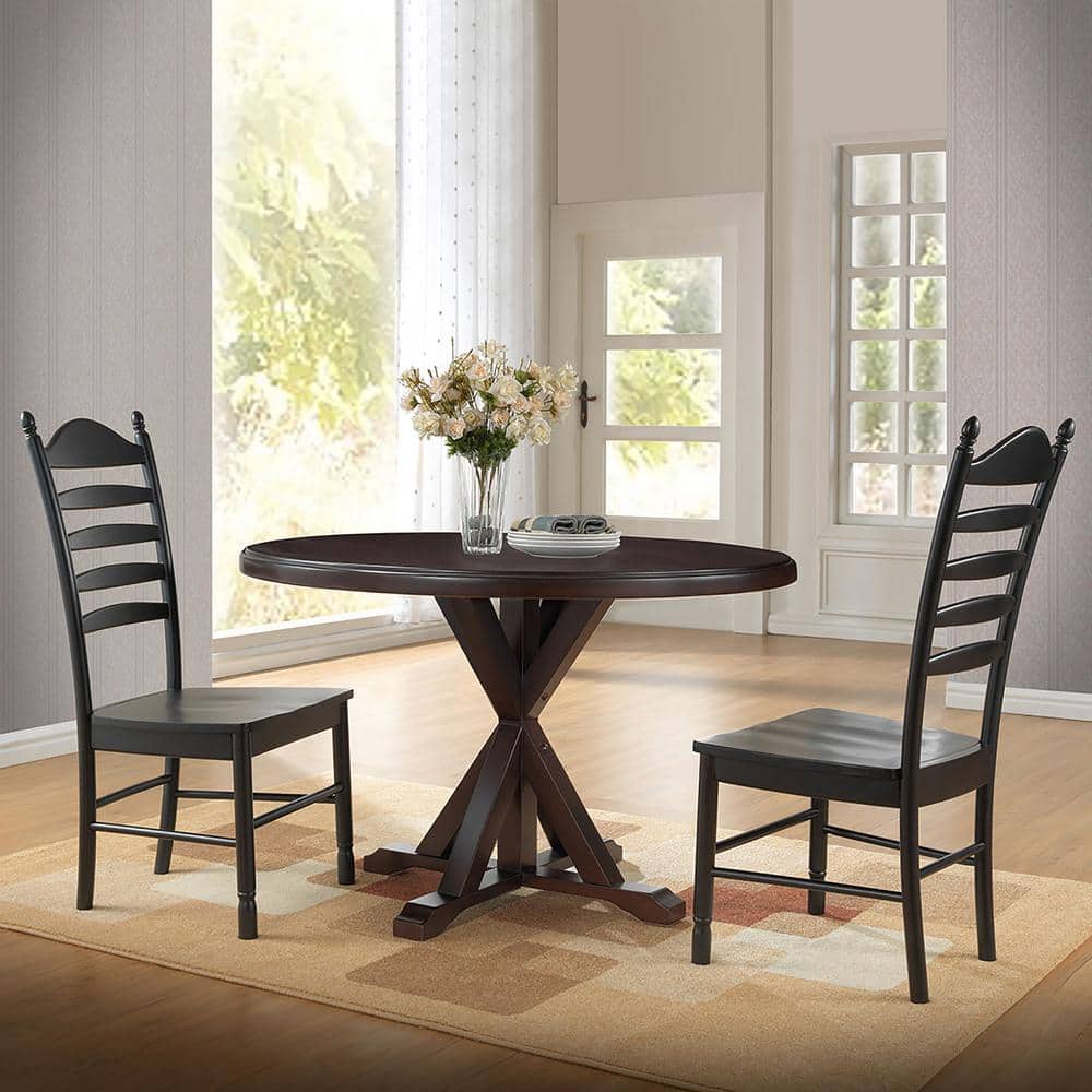 Espresso Round Wood Farmhouse Dining Table with X-Base