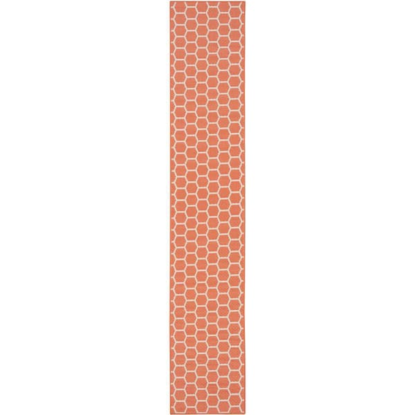 Nourison Reversible Indoor Outdoor Coral 2 ft. x 12 ft. Honeycomb Contemporary Runner Area Rug