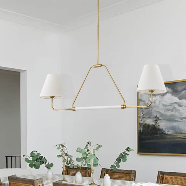 ZYZWMB 48 in. 2-Light Gold Linear Chandelier with White Fabric