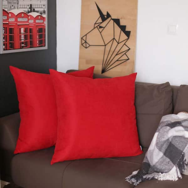 MIKE & Co. NEW YORK Honey Decorative Throw Pillow Cover Solid Color 26 in. x 26 in. Red Square Euro Pillowcase Set of 2