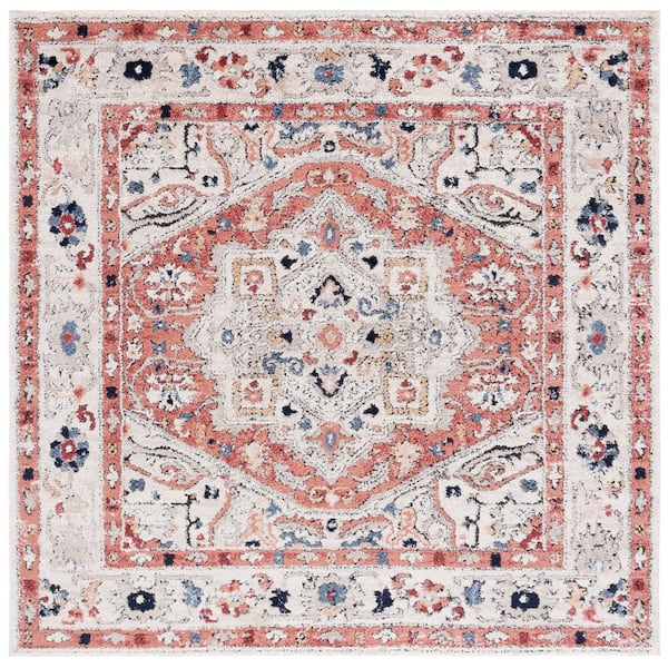 Luna Beige 7 ft. x 7 ft. Border Ornate Square Area Rug