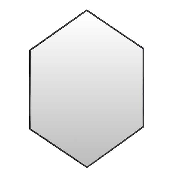 24 in. W x 34 in. H Modern Hexagon Metal Framed Wall Mounted Bathroom Vanity Mirror in Black