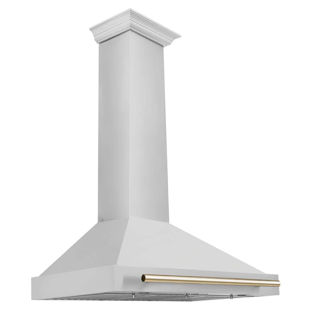 ZLINE Kitchen and Bath Autograph Edition 36 in. 400 CFM Ducted Vent Wall Mount Range Hood with Polished Gold Handle in Stainless Steel, Brushed 430 Stainless Steel & Polished Gold -  KB4STZ-36-G